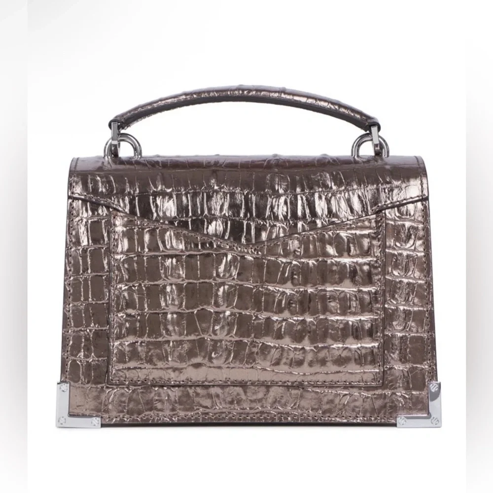 NWT- The Kooples Emily Metallic Crocodile Embossed Handbag